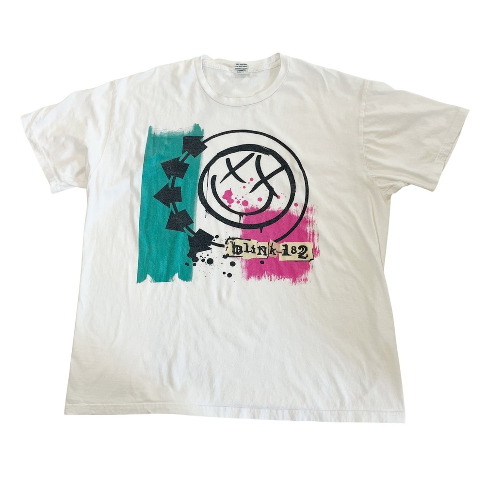 Blink-182 Smiley Face Album Graphic Band T-Shirt Mens XL White Combed Cotton